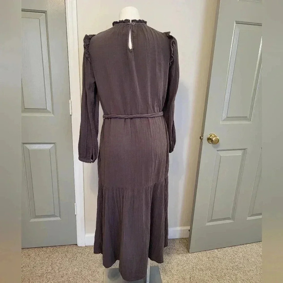 XIRENA Charcoal Gray Cotton Iconic Chelsea Gauze Mia Tiered Hem Dress(M) - Picture 6 of 11